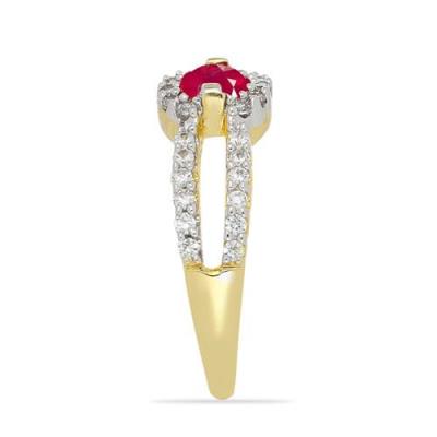 BUY NATURAL GLASS FILLED RUBY GEMSTONE WITH WHITE DIAMOND 14K GOLD RING